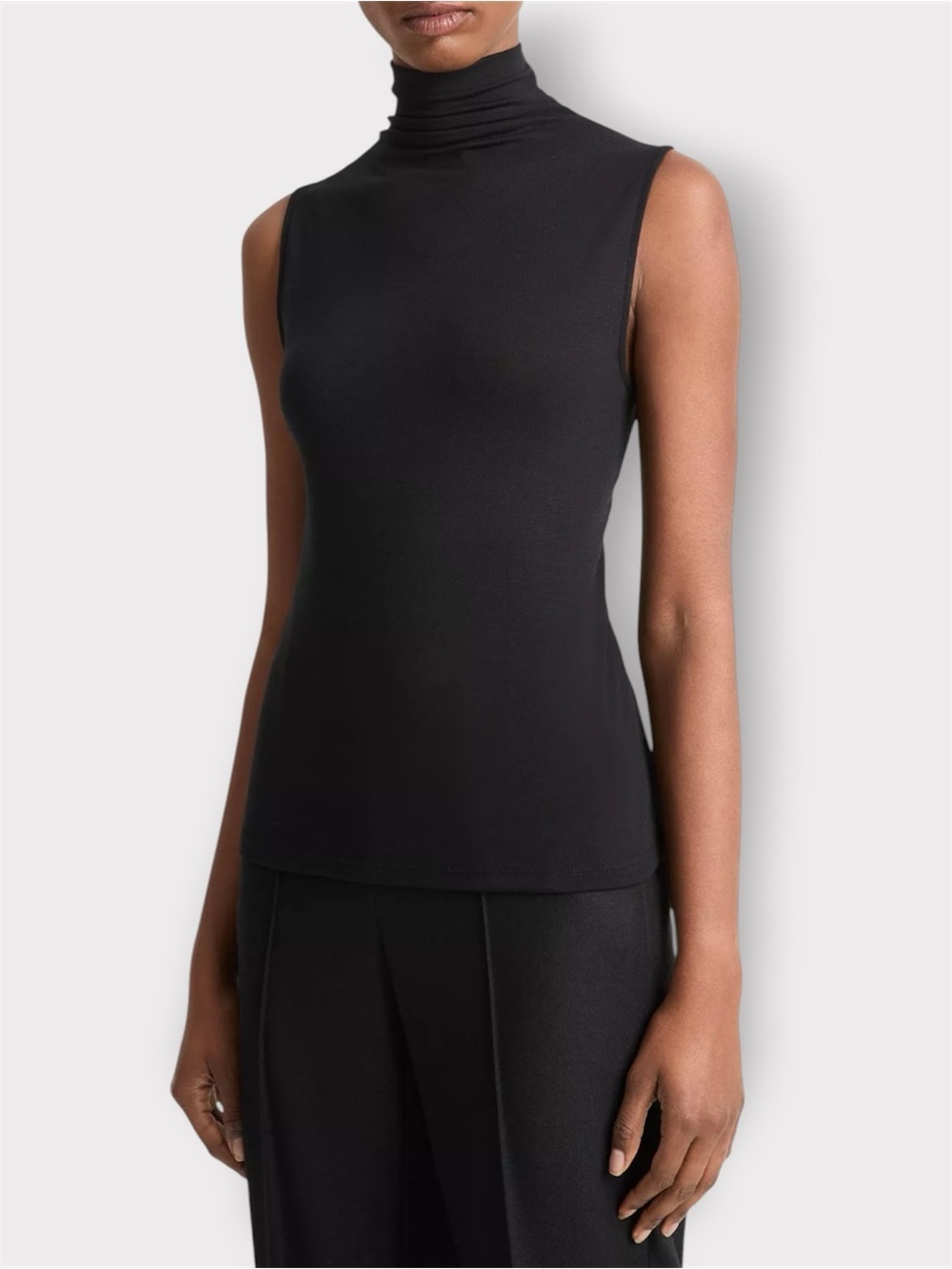 Michael Lauren Black Ribbed High-Neck Tank Top
